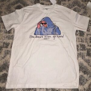 White Graphic T-Shirt with Blue Hoodie Design from the movie “Mean Girls”